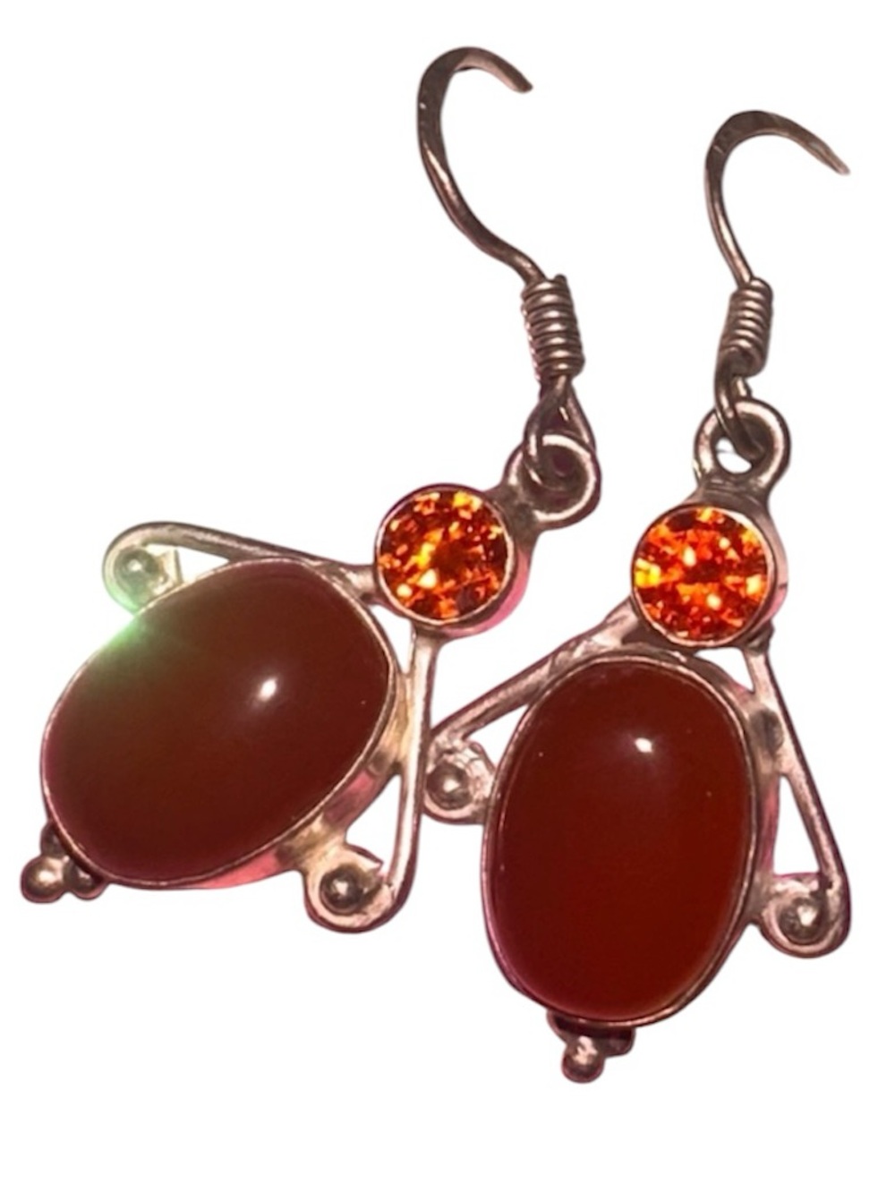 Carnelian Crystal Earrings Silver Setting